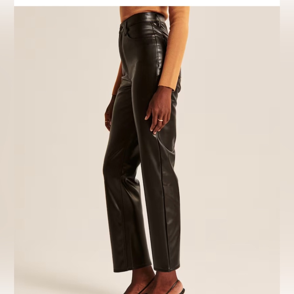 Black Abercrombie Vegan Leather Ankle Straight Pant